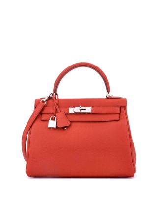 Pre-Owned HERMES Kelly 28 Handbag Red Togo with Palladium Hardware