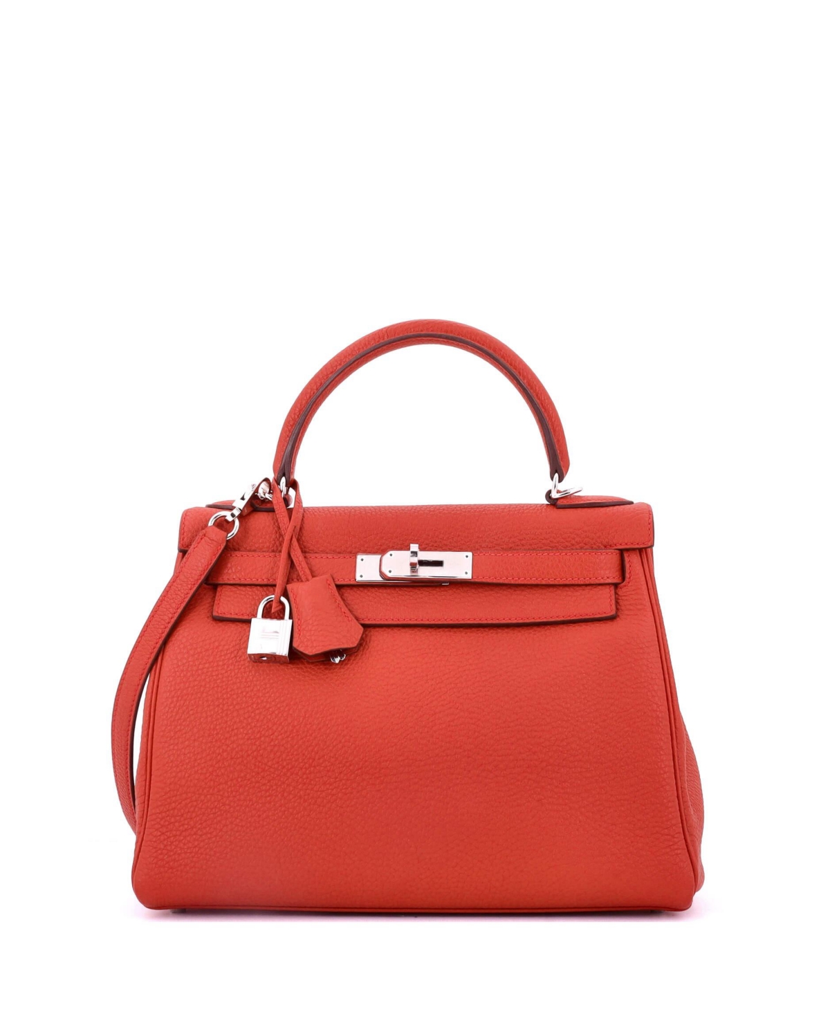 Pre-Owned Hermes Kelly 28 Handbag Red Togo with Palladium Hardware