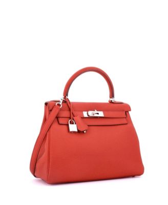 Pre-Owned HERMES Kelly 28 Handbag Red Togo with Palladium Hardware