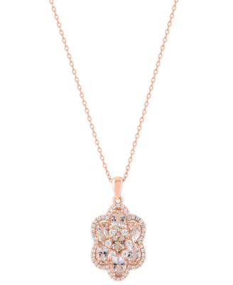 Morganite (2-3/4 ct. t.w.) and White Zircon Pendant Necklace (7/8 ct. t.w.) in Rose Gold Over Silver