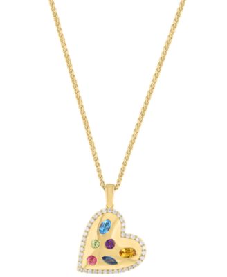 Multi Gemstone Pendant Necklace (1-5/8 ct. t.w.) in Yellow Gold Over Silver