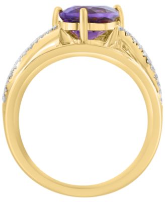 Amethyst (1-3/8 ct. t.w.) and Diamond Ring (1/5 ct. t.w.) in 14k Yellow Gold Over Silver