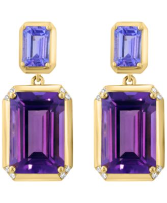 Amethyst (7-1/4 ct. t.w.), Tanzanite (1-1/10 ct. t.w.) and Diamond Earrings (1/20 ct. t.w.) in 14k Yellow Gold Over Silver