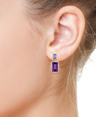 Amethyst (7-1/4 ct. t.w.), Tanzanite (1-1/10 ct. t.w.) and Diamond Earrings (1/20 ct. t.w.) in 14k Yellow Gold Over Silver