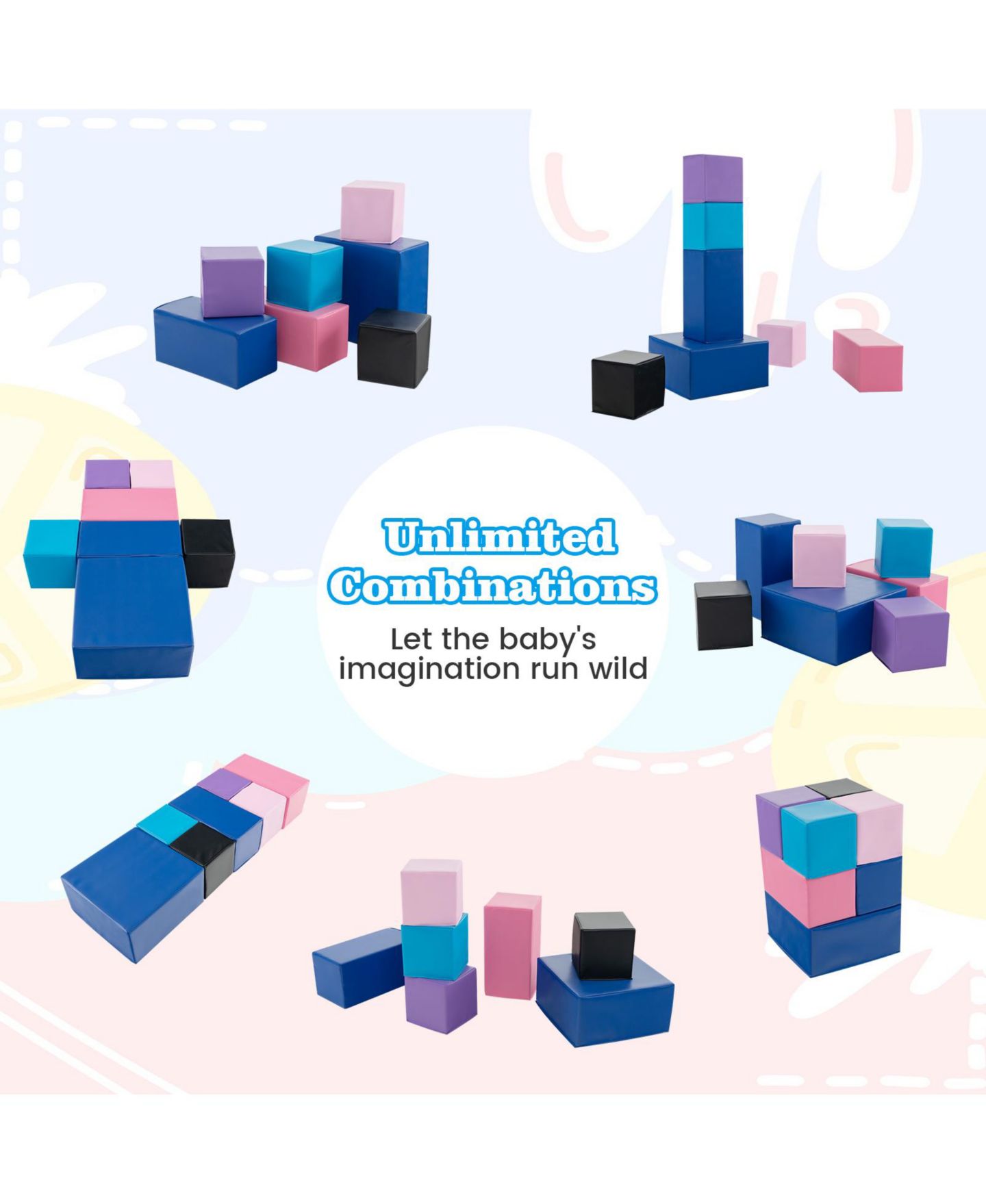 Детские конструкторы SKONYON Big Foam Soft Building Blocks, 7-Piece Set, Ages 3+, цвет: Тёмно-синий — фото 7