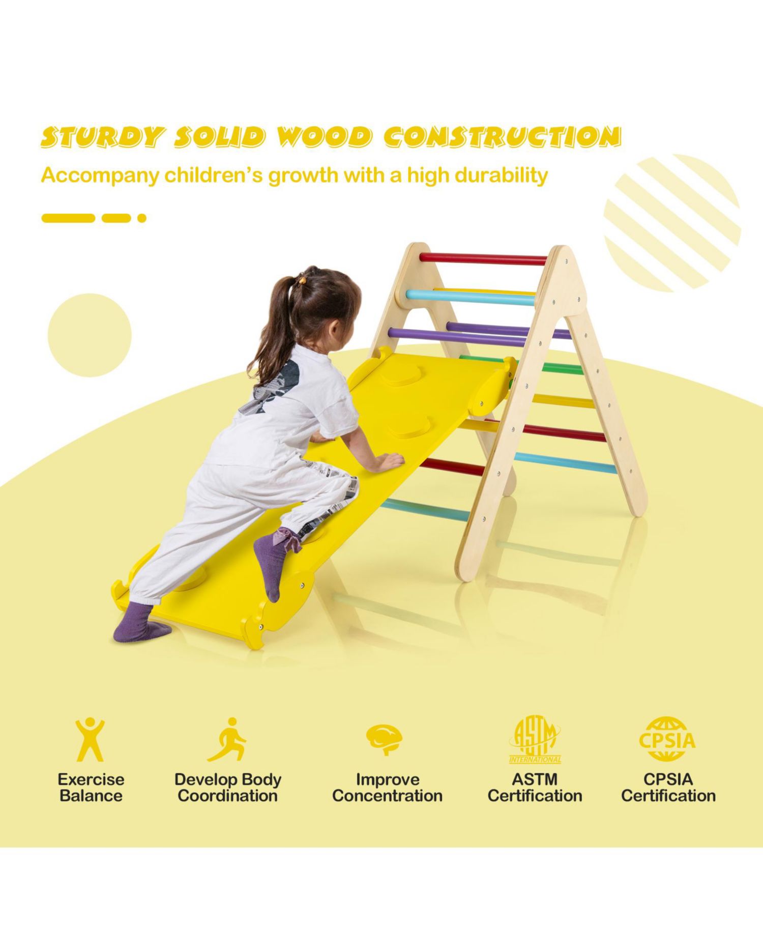 3-in-1 Wooden Climbing Triangle with Reversible Ramp, 2-Piece Set