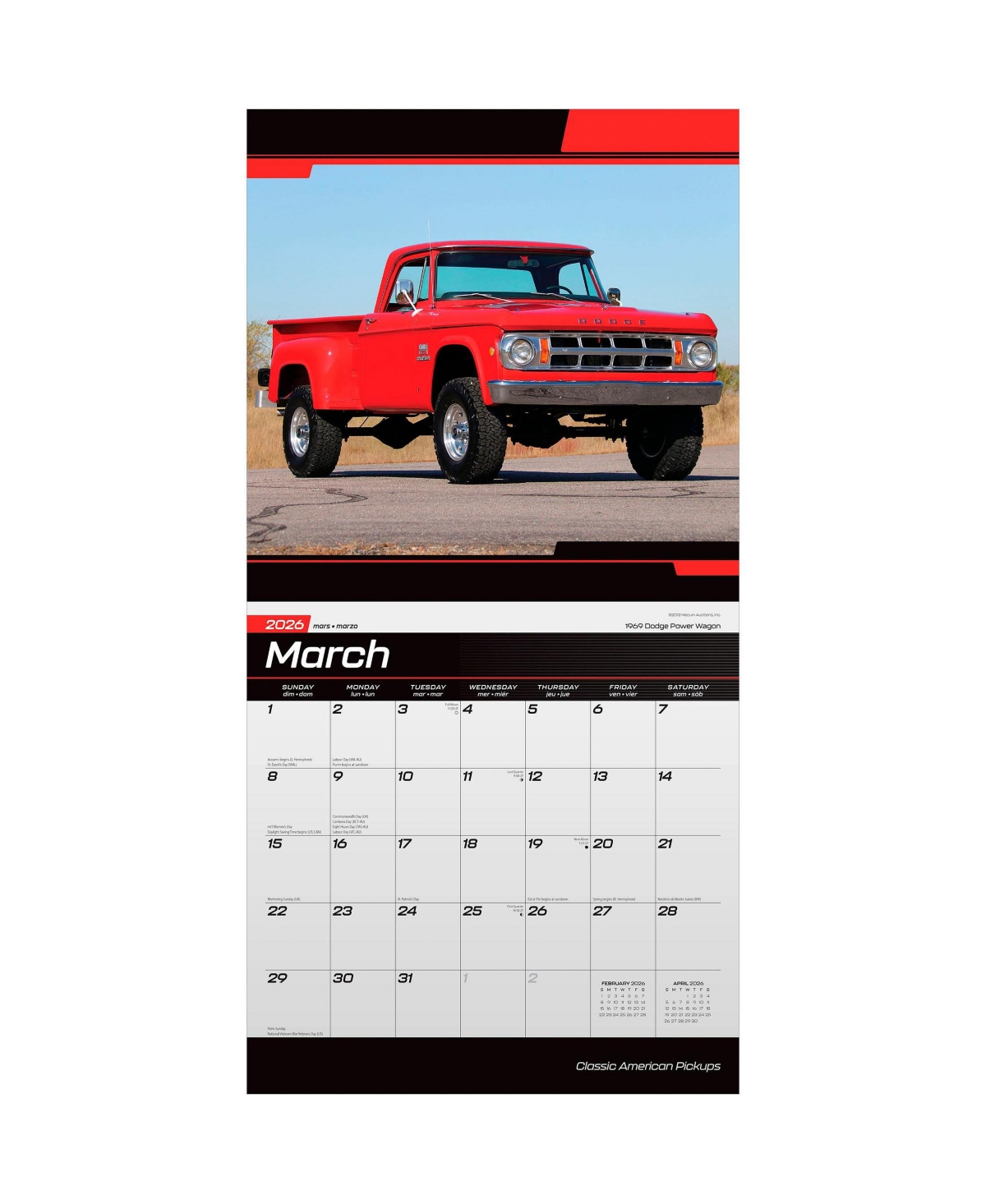 BrownTrout Classic American Pickups Official | 2026 12 x 24 Inch Monthly Square Wall Calendar | Foil Stamped Cover | Plastic-Free