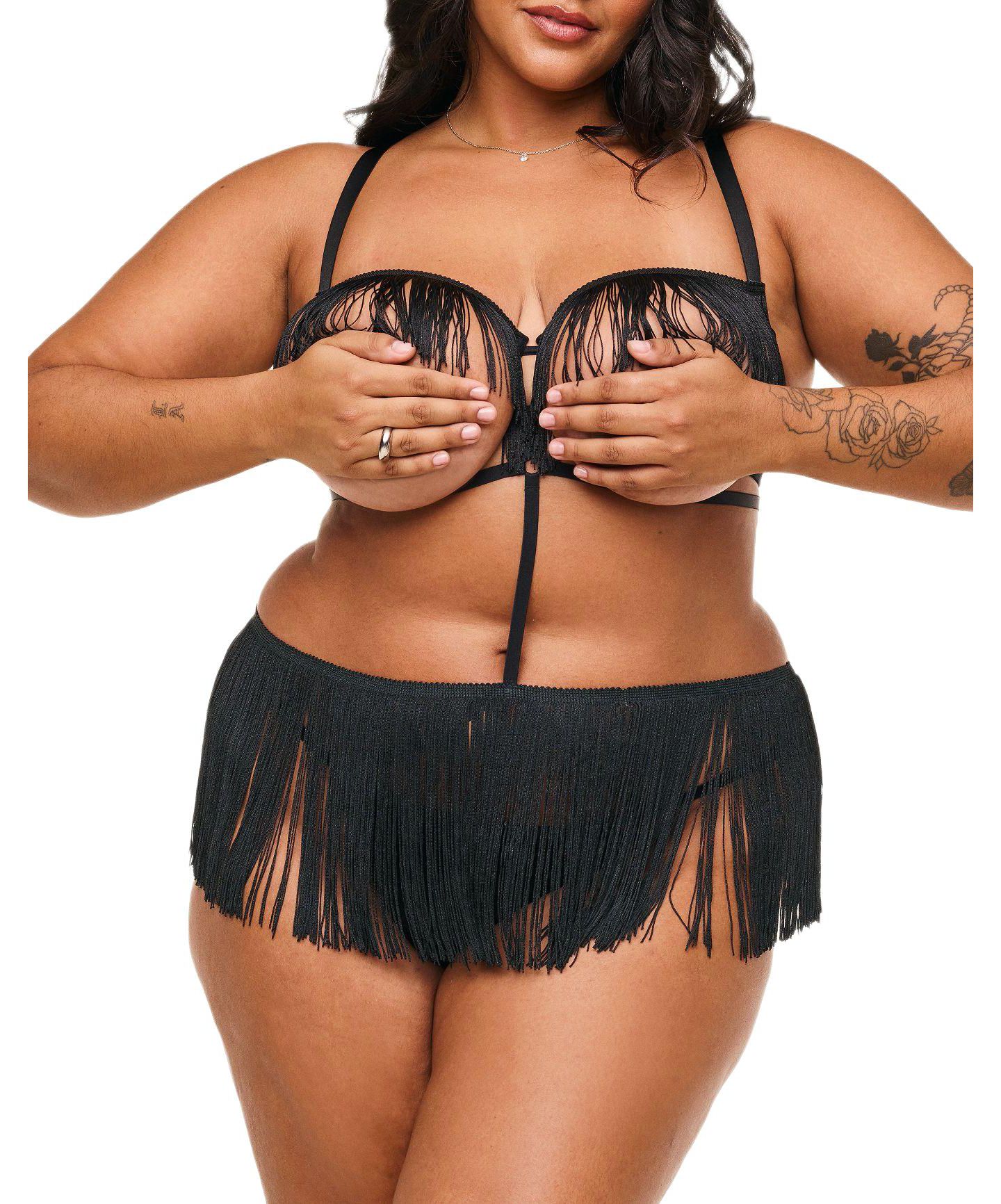 Женский игровой костюм Adore Me Neveah Fringe, нижнее бельё, большие размеры, цвет: Чёрный — фото 3