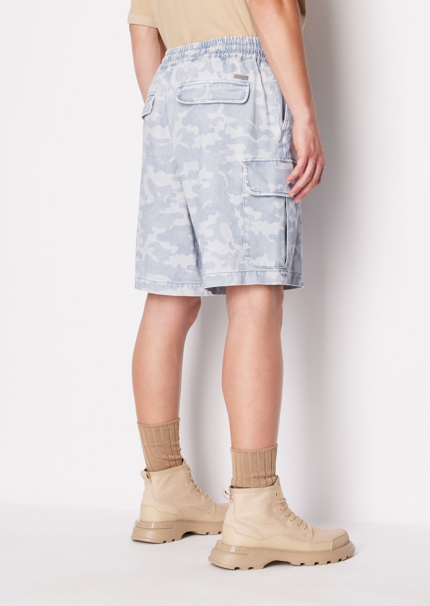 Men's Tonal Camouflage Drawstring Denim Cargo Shorts