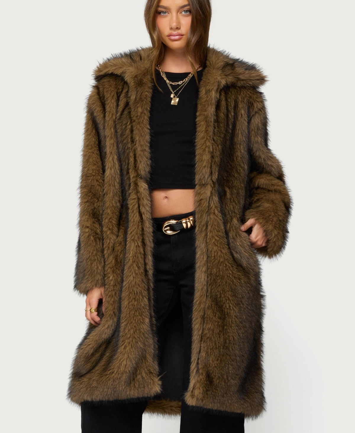 Edikted Women's Saphira Oversized Faux Fur Maxi Coat