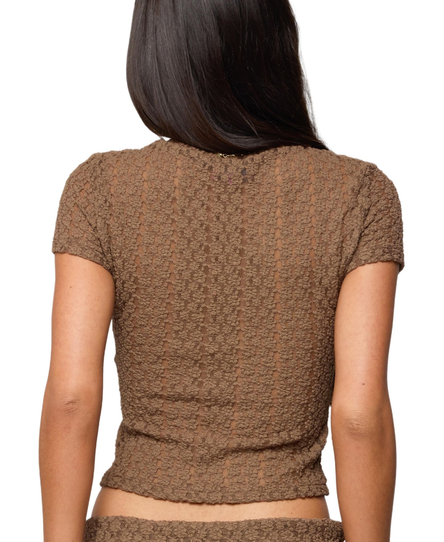 Женская футболка Edikted Rye Sheer Textured, цвет: Коричневый — фото 2