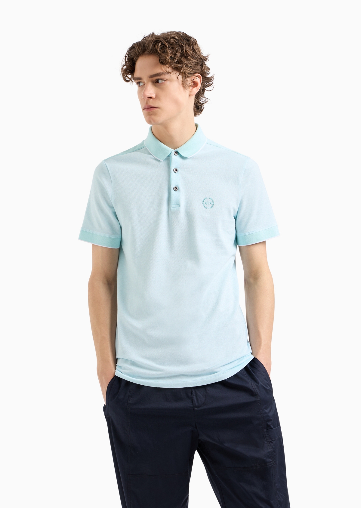 A|X Armani Exchange Men's Slim Fit Two-Tone Short-Sleeve Logo Polo Shirt