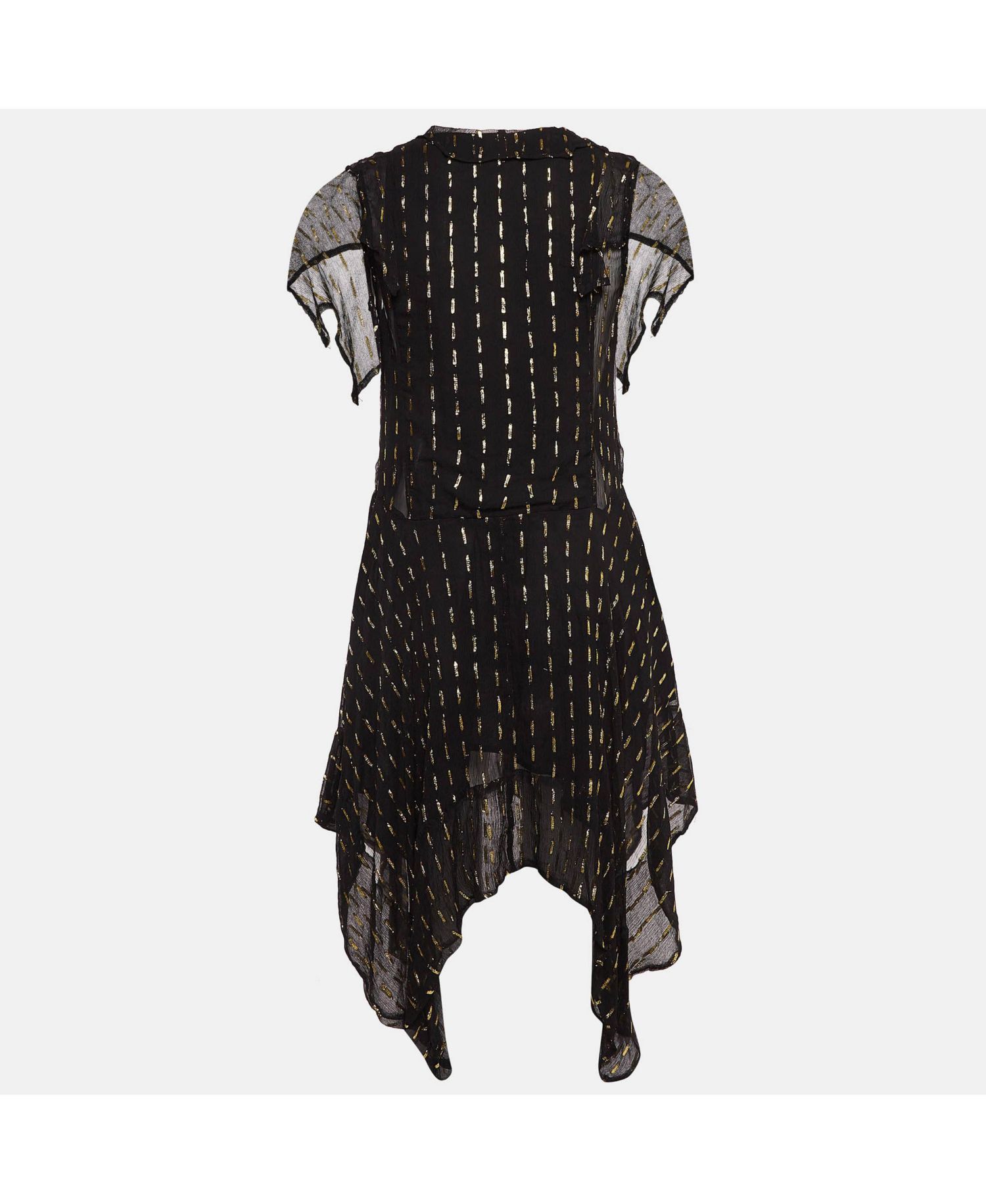 Women's Black & Gold Shiny Crepe Ruffled Dress