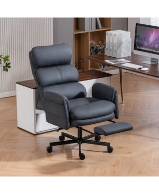 PU Leather Cross-legged Office Chair with Flip-up Arms and Headrest, High-Back Ergonomic Executive Chair with Footrest and Side Pockets