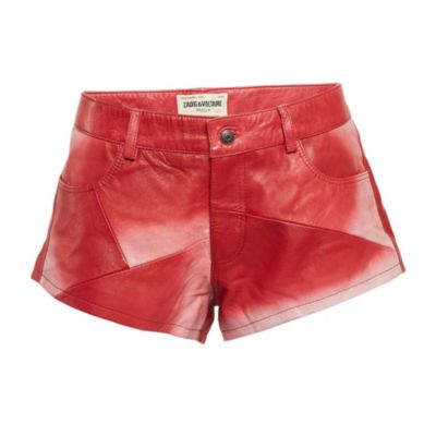 Women's Red Leather Saya Patch Shorts