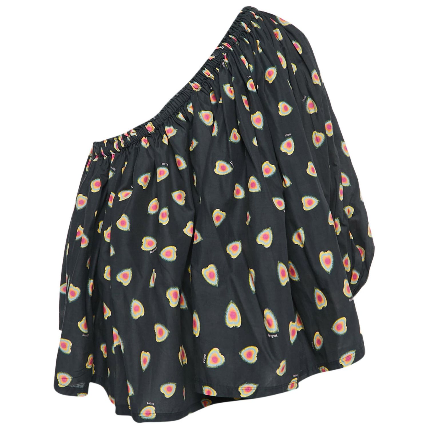 Women's Hearts Print Cotton One Shoulder Coeur Top