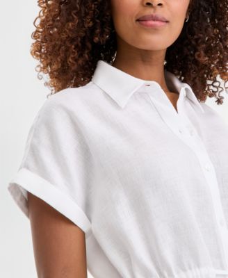 Women's 100% Linen Printed Drawstring-Waist Top, Macy's Exclusive