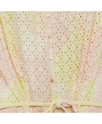 Women's Yellow/pink Camouflage Print Anglaise Requiem Short Dress