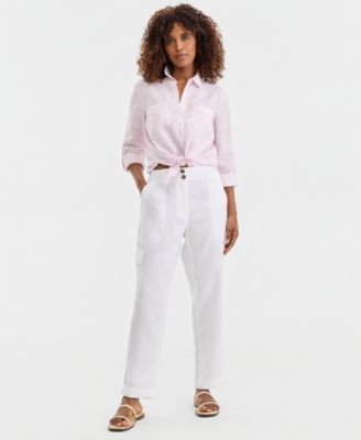 Women's Linen Smocked Cargo Pants, Macy's Exclusive