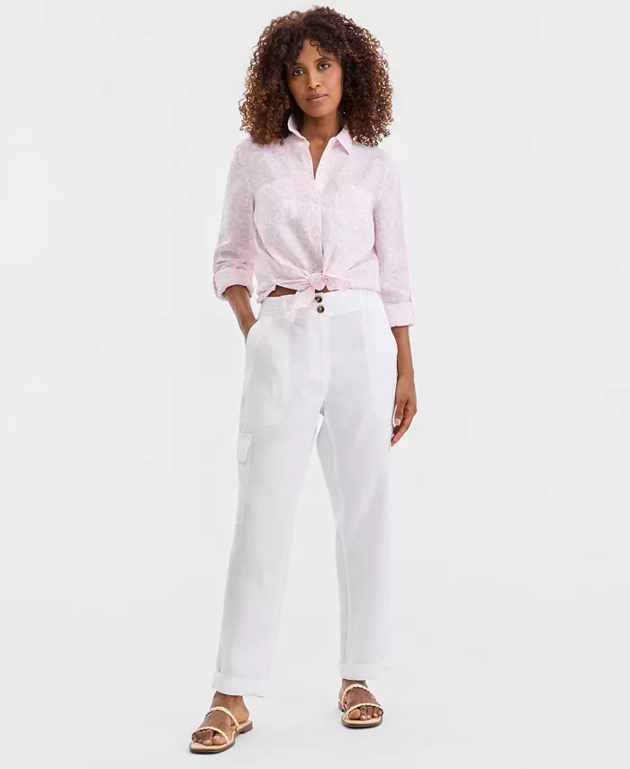 Women's Linen Smocked Cargo Pants - thumbnail 4