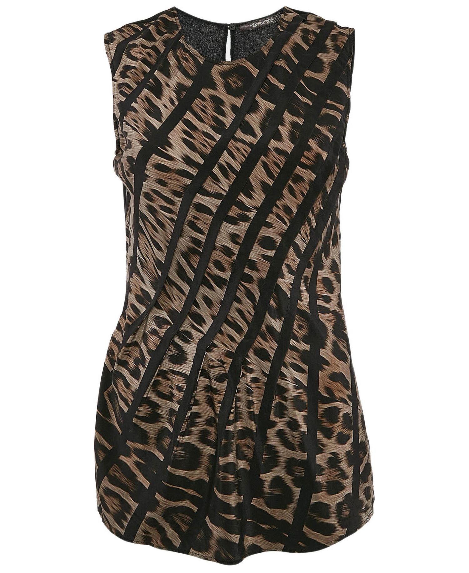 Women's Brown Leopard Print Silk Sleeveless Top
