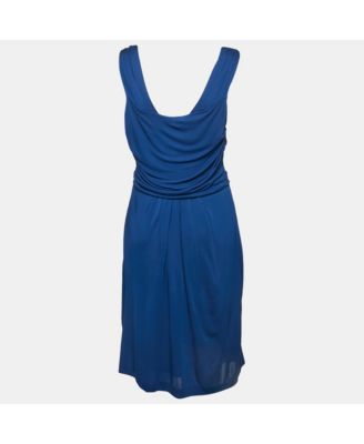 Women's Navy Blue Jersey Draped Detail Sleeveless Mini Dress