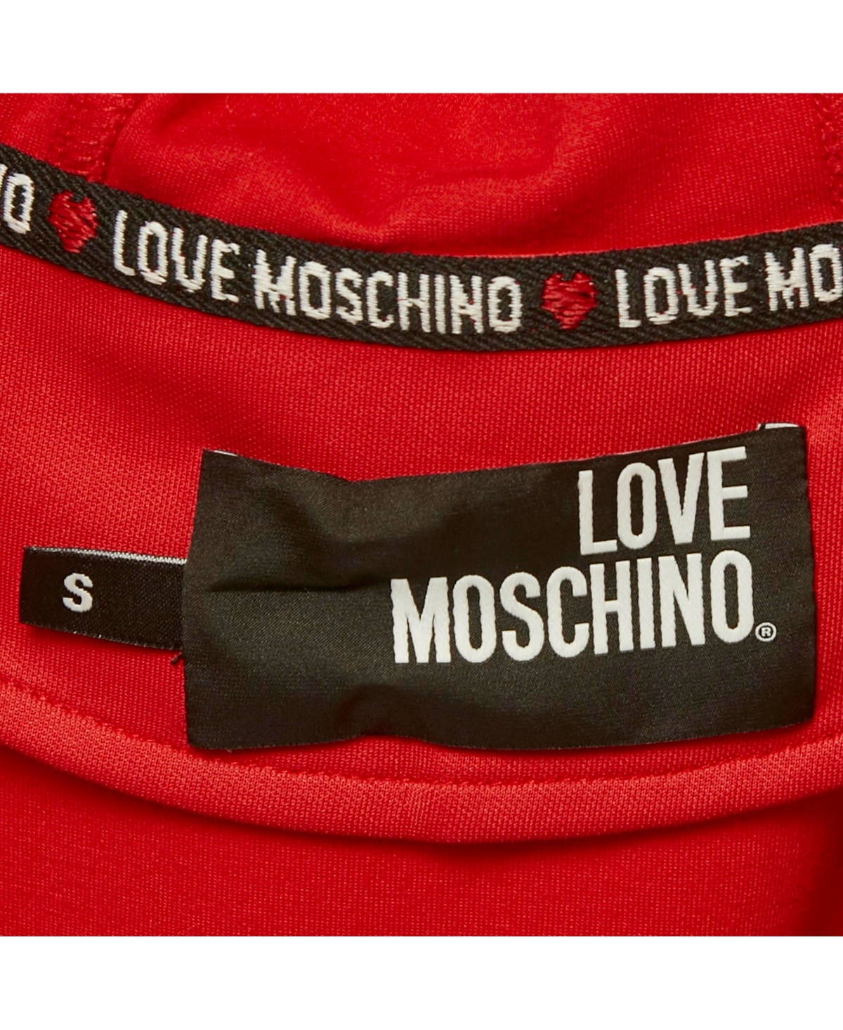 Pre-Owned Love Moschino Women's Red Logo Print Jersey Zip-Up Hoodie