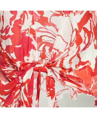 Women's Printed Silk Asymmetric Sleeveess Wrap Top