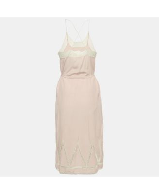 Women's Pink Silk Lace Trimmed Chery Crepuscule Midi Slip Dress