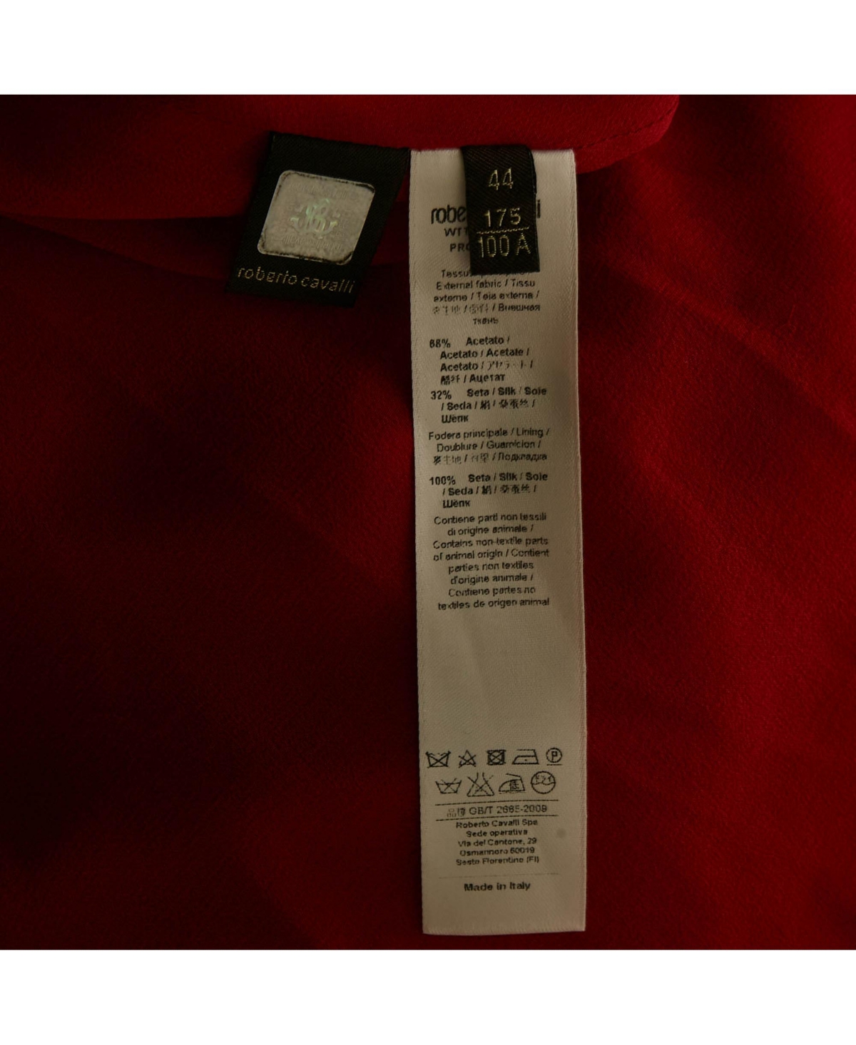 Pre-Owned Roberto Cavalli Women's Red Crepe Ruched Slit Maxi Dress