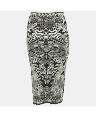 Women's Black Lurex Jacquard Lace-Up Pencil Skirt