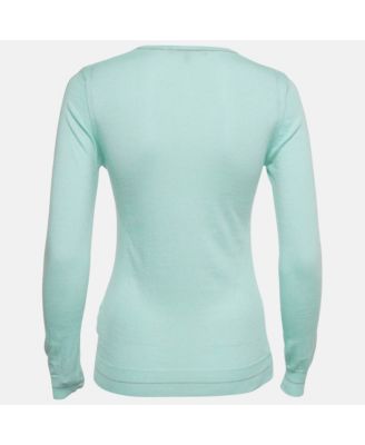 Women's Blue Cotton Knit V-Neck Sweater