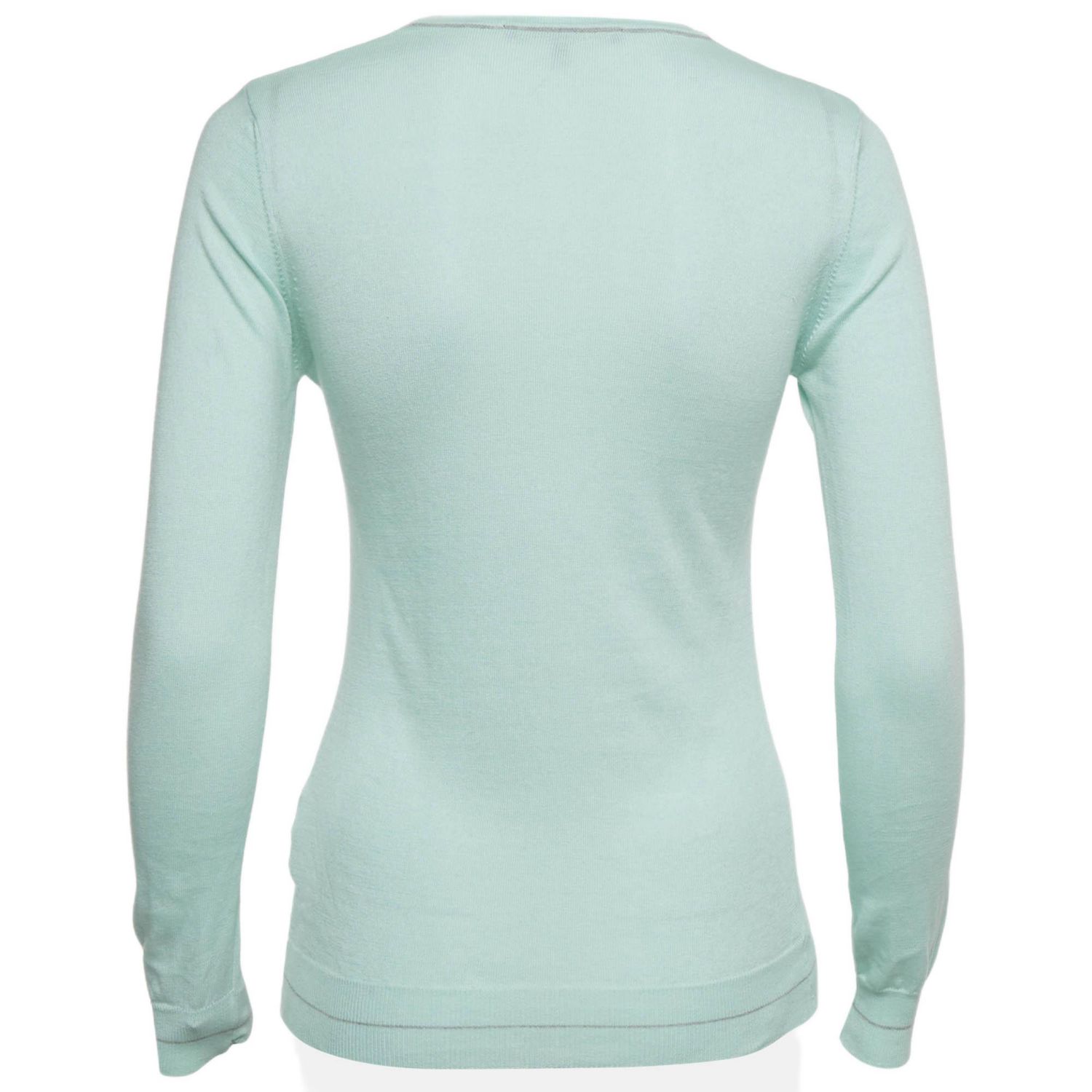 Women's Blue Cotton Knit V-Neck Sweater