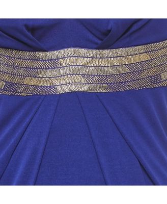 Women's Blue Beaded Jersey Short Dress