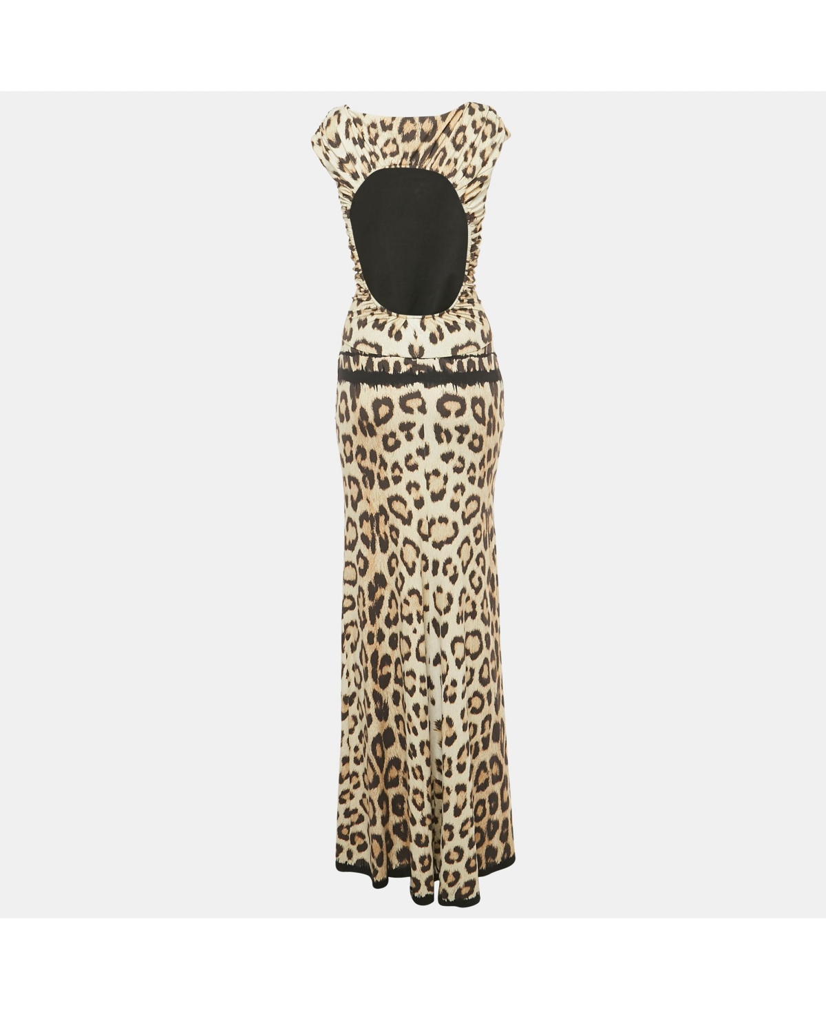 Pre-Owned Roberto Cavalli Women's Beige Animal Printed Jersey Cutout Back Detail Long Dress