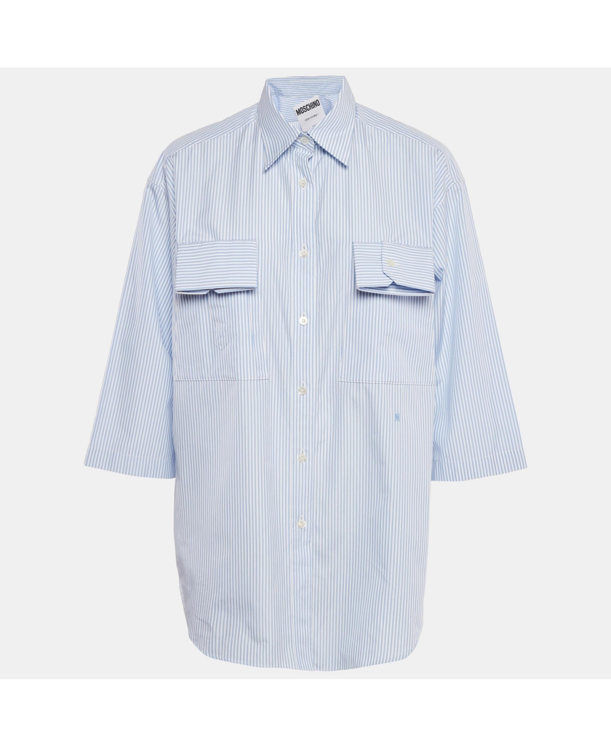 Pre-Owned Moschino Women's Couture Blue Striped Cotton Cuffed Pocket Shirt