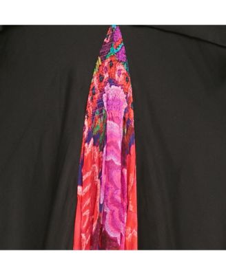 Women's Black Printed Silk Midi Dress