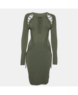 Women's Knitted Cut-Out Lace Up Detail Bodycon Dress