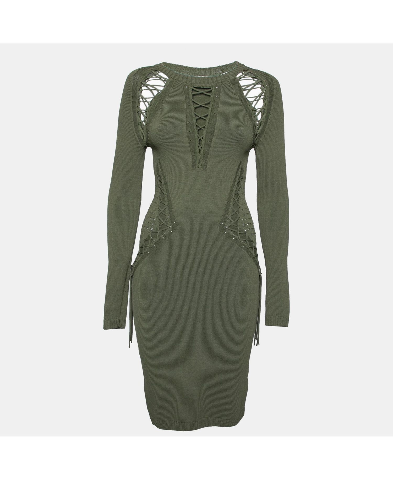 Women's Knitted Cut-Out Lace Up Detail Bodycon Dress