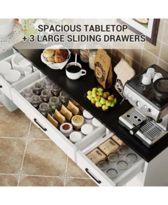 4 Doors Modern Farmhouse Buffet Cabinet with Storage, Kitchen Cabinet Drawer and Adjustable Shelf