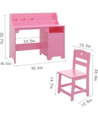 kids desk and chair set with hutch and storage cabinet, wooden study table for boys and girls, ideal for writing, computer work, and learning.