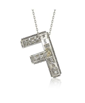 Suzy Levian Sterling Silver Sapphire 3-D Letter "F" Initial Pendant