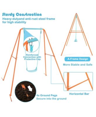 Outdoor Kids Swing Set with Heavy-Duty Metal A-Frame and Ground Stakes-Orange