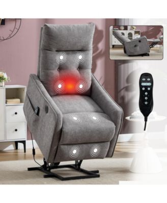 Chenille Single Motor Power Lift Recliner Chair with Massage and Heavy Duty Motion Mechanism and One USB for Charging