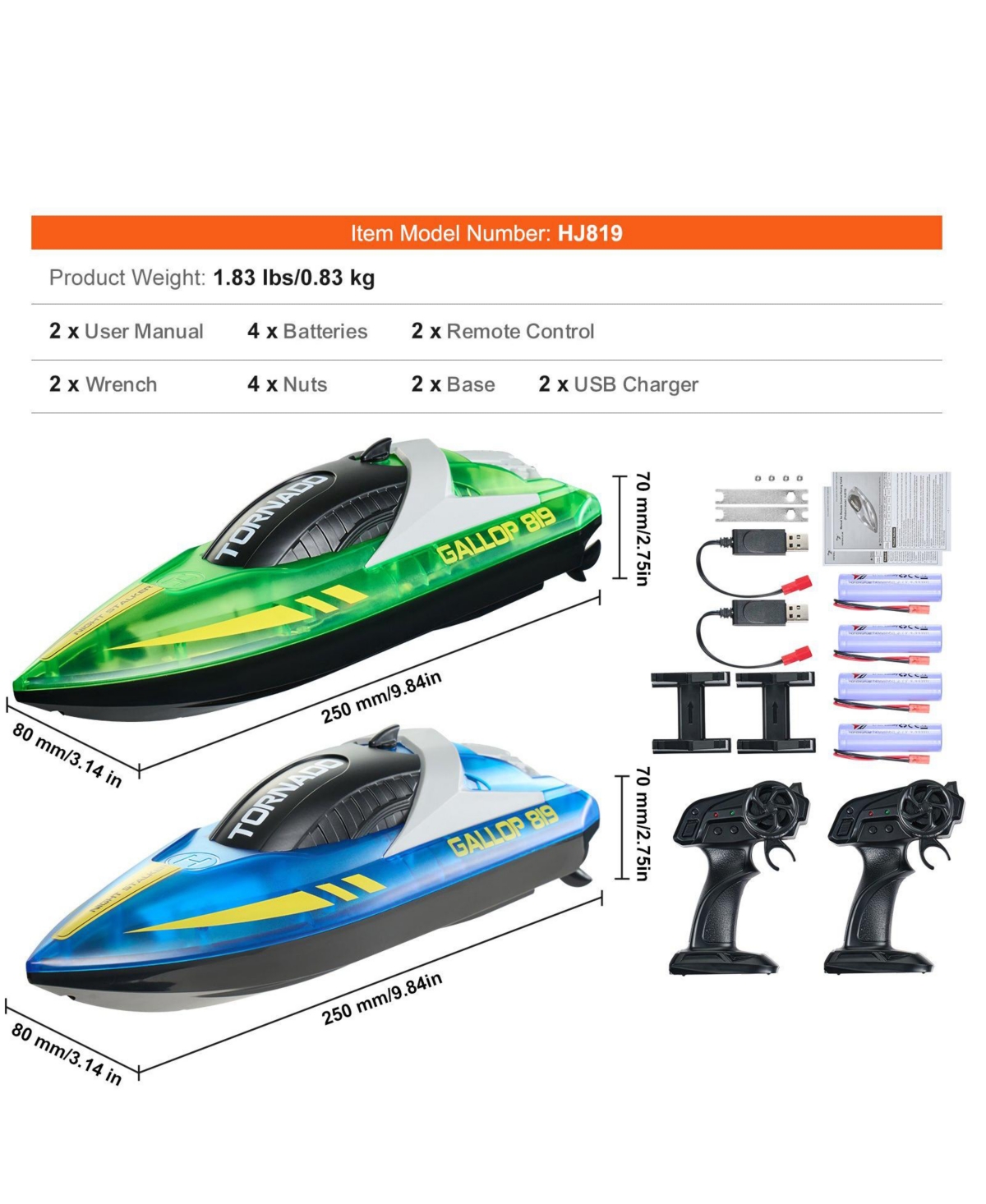 Mecale Rc Boat 2 Pack, 2.4GHz 12 km/h Racing Boats with Led Lights, 4 Batteries, Waterproof for Pools & Lakes, Gifts for Kids & Adults
