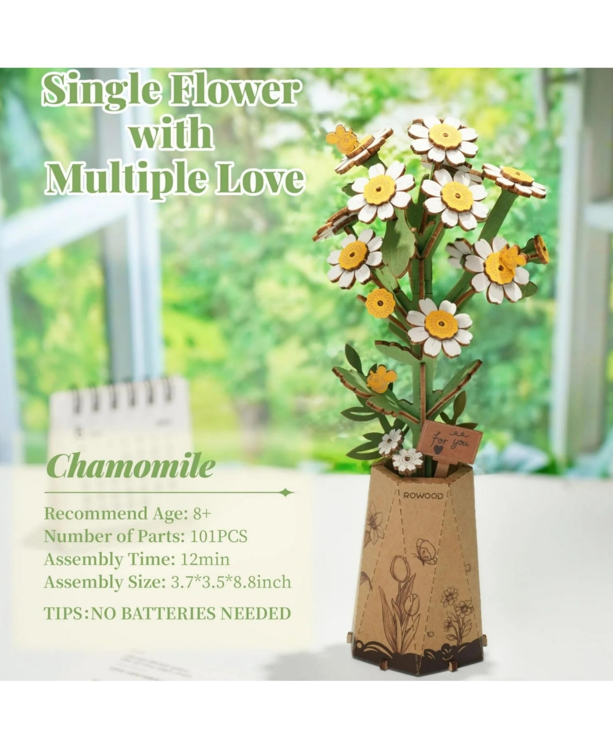 Robotime 3D Puzzle, Chamomile Diy Model Building with Exquisite Accessories, Kits Artifical Flower Toys for Girls Adults