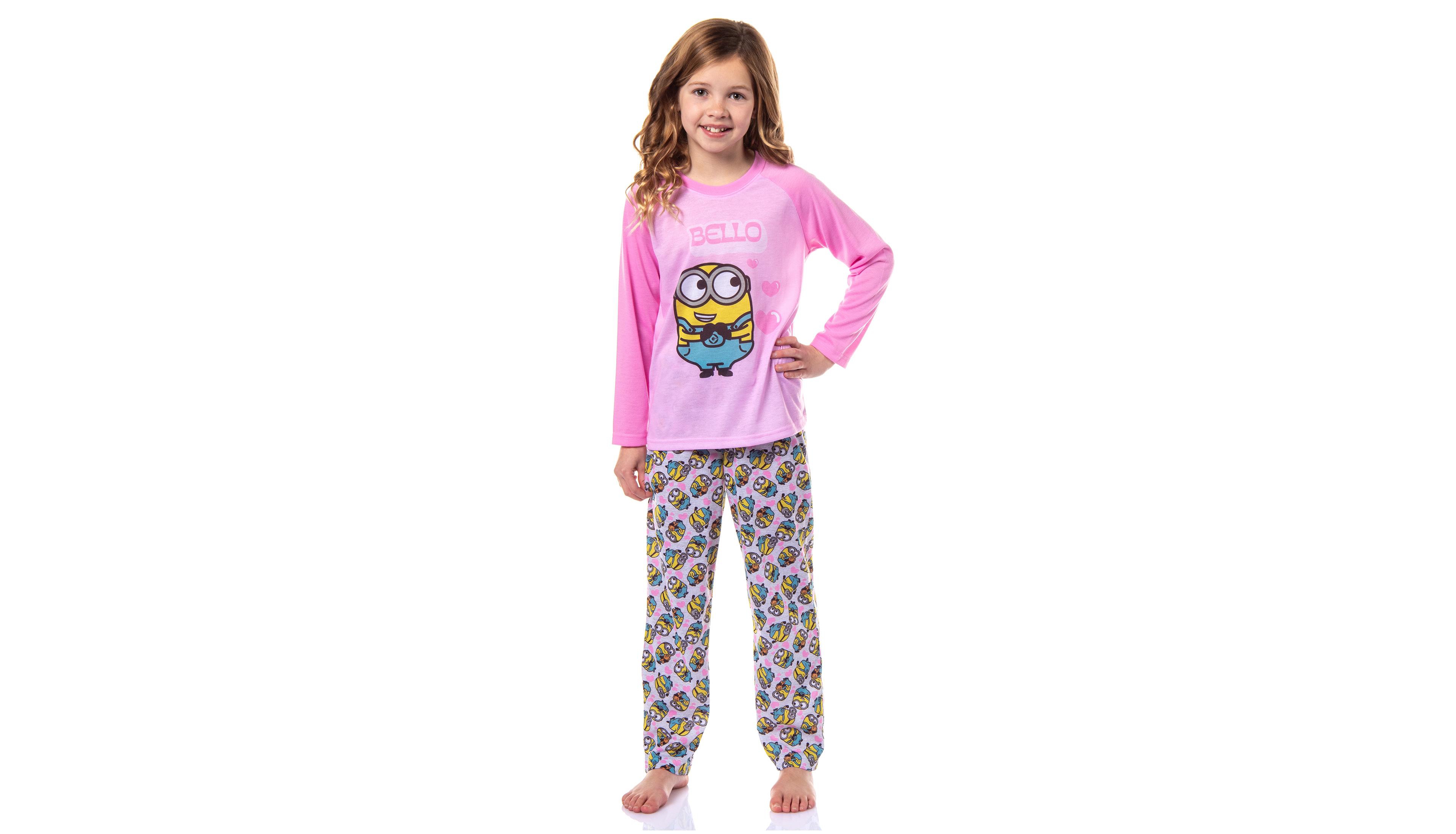 Minions Despicable Me Little and Big Girl's Bello 2-pc Raglan Shirt Pant Pajama Set