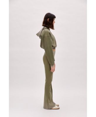 Women's Acid-Washed Cropped Cotton-Blend Pullover Hoodie