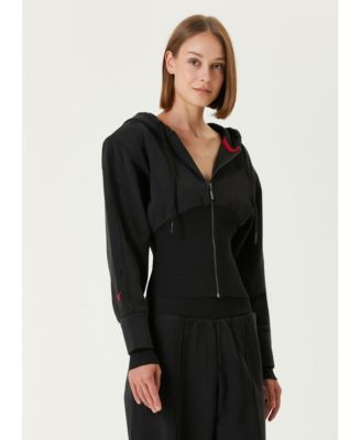 Women's Corset Zip-Front Cotton Hooded Sweatshirt