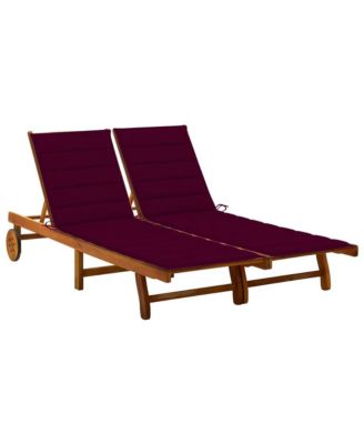 Sunlounger Wine Red Solid Acacia Wood, Polyester